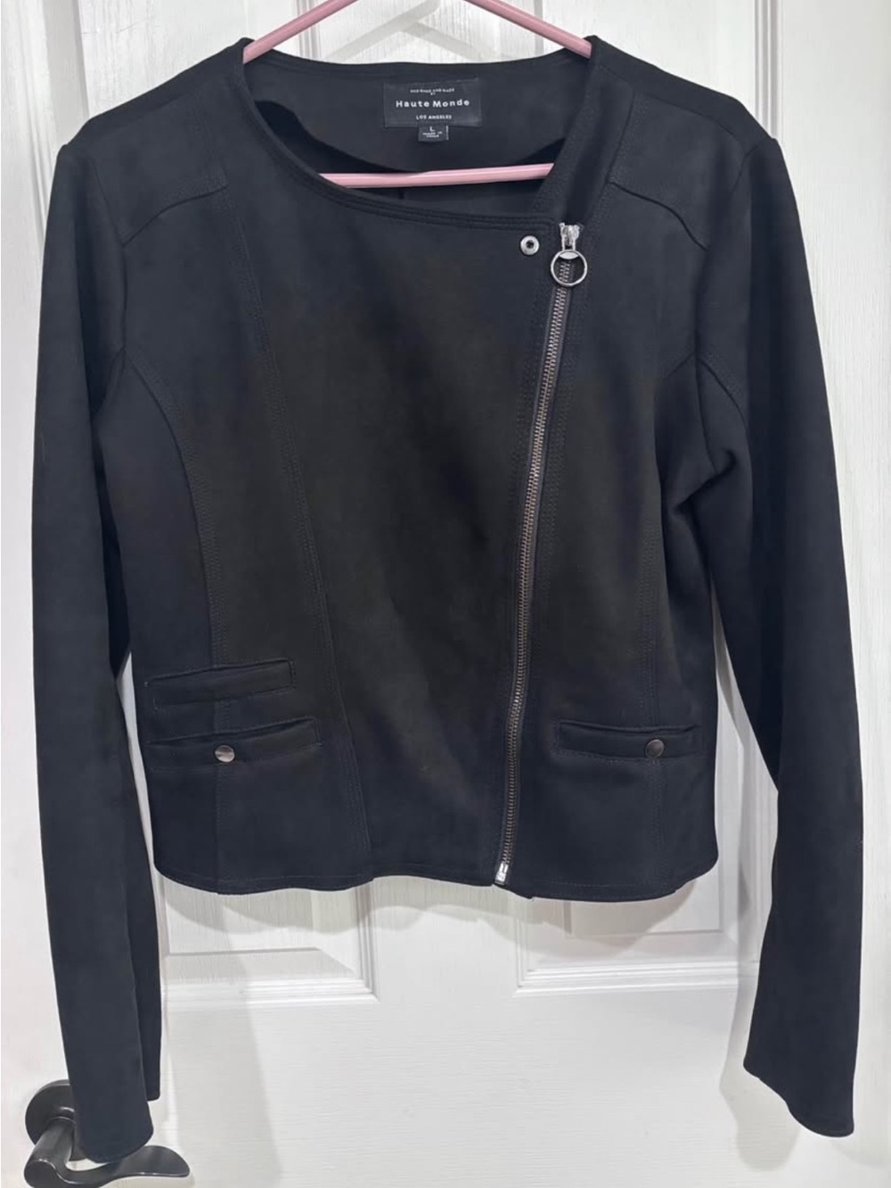 Haute Monde Black Suede-Look Moto Jacket Size Large